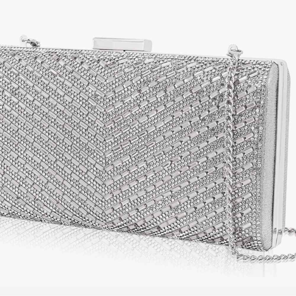 Dazzling Silver Crystal Wristlet Clutch